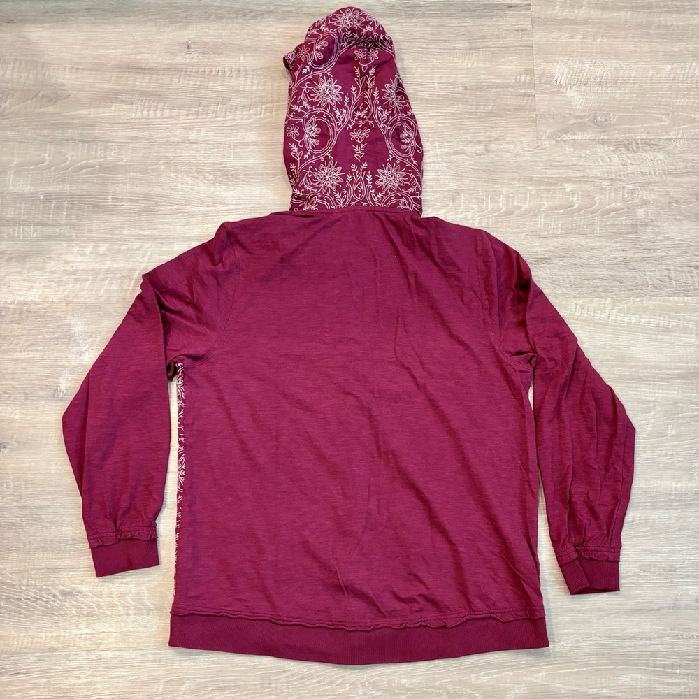 Soft Surroundings Burgundy Embroidered Button-Front Hooded Cotton Jacket Medium - Picture 4 of 7